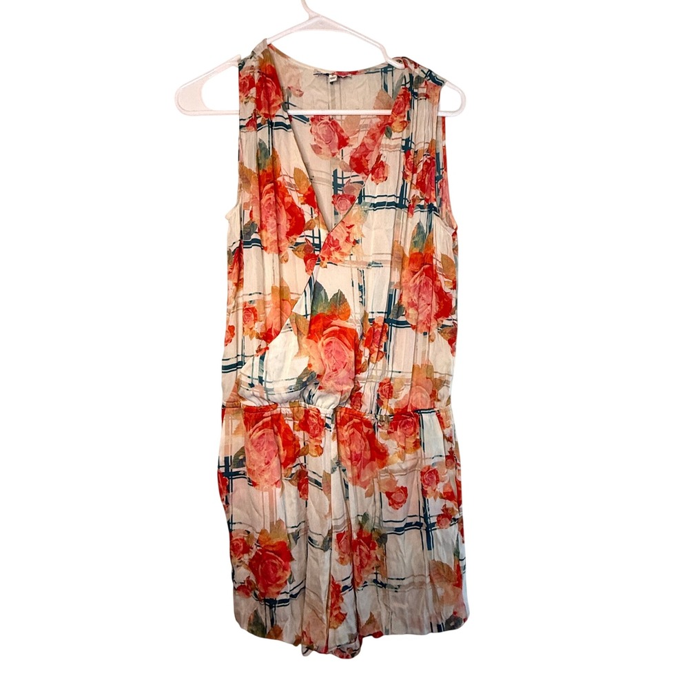 Rebecca Minkoff Silk Floral Plaid Romper Size 6 Surplice Sleeveless Shorts